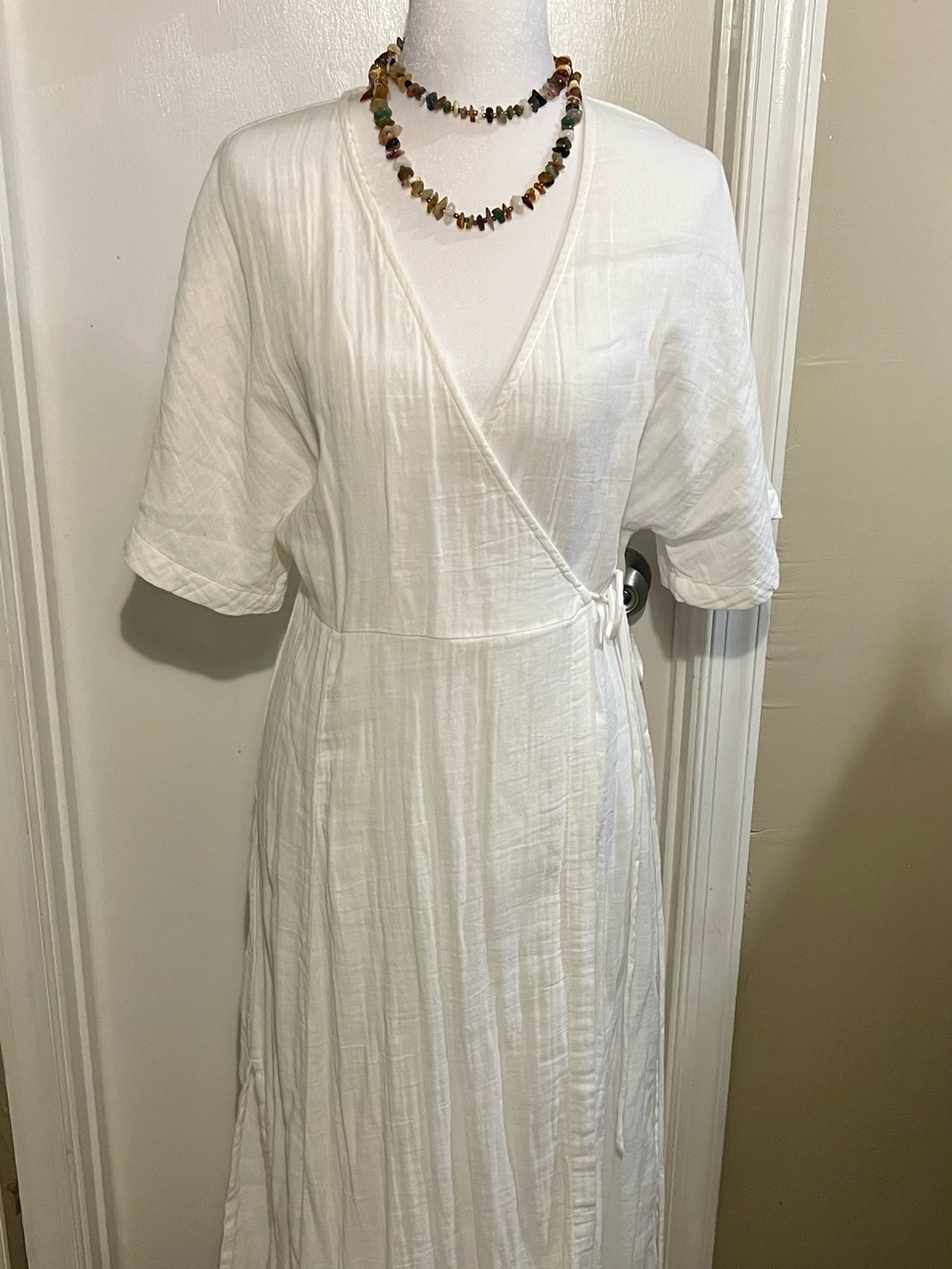 Outerknown White Wrap-Style Midi Dress